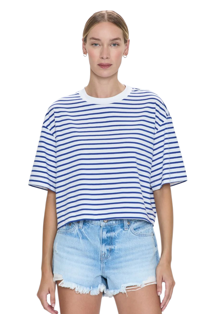 Pistola Mae Blue Stripe Maritime Cropped Tee