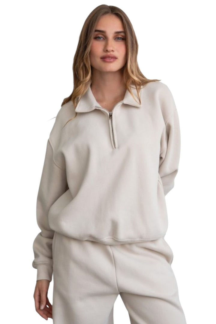Oat Hailee Cloud Fleece Half Zip Sweater