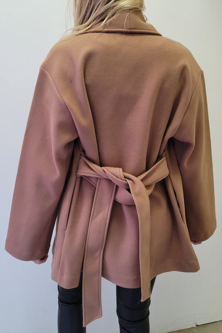 Dex Soft Camel Belted Shawl Collar Coat