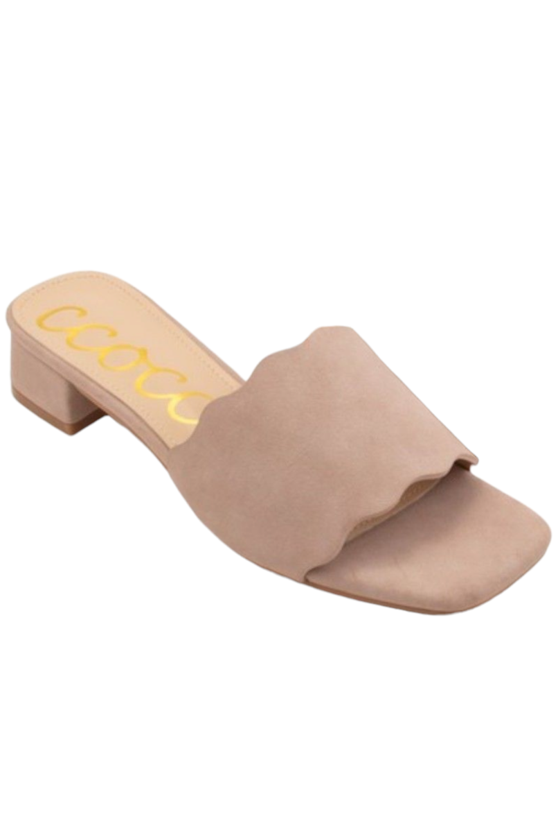 Sasha Mauve Scallop Sandal Kitten Heels