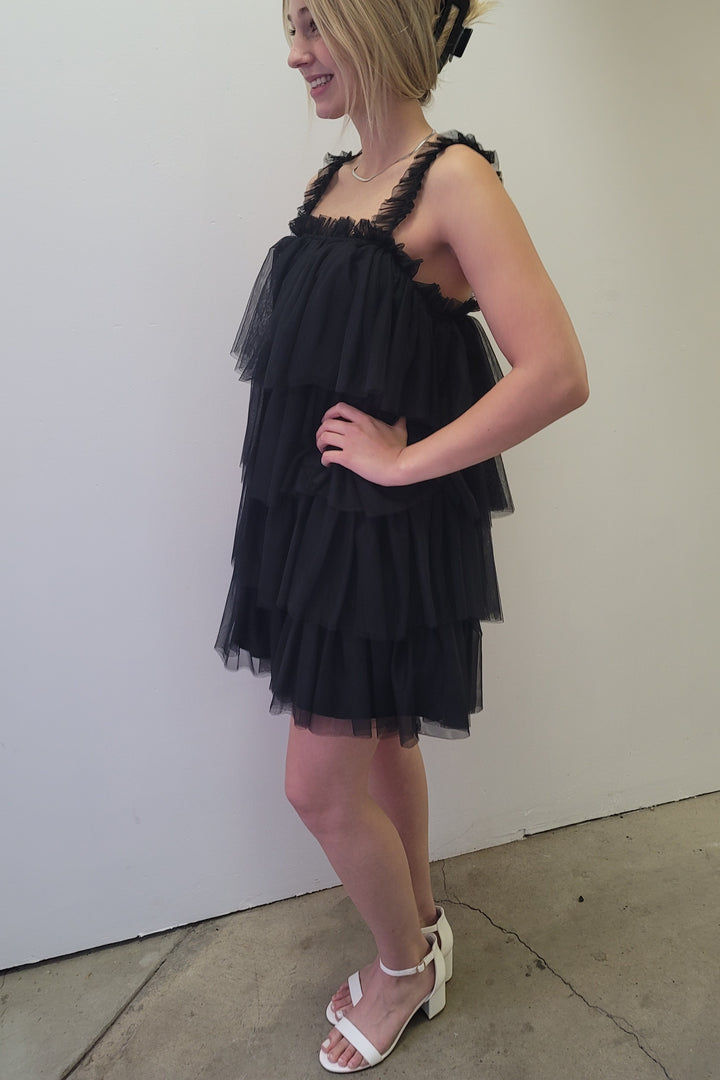 Black Tulle Tiered Mini Dress