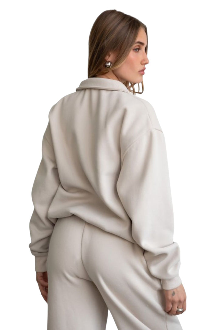 Oat Hailee Cloud Fleece Half Zip Sweater