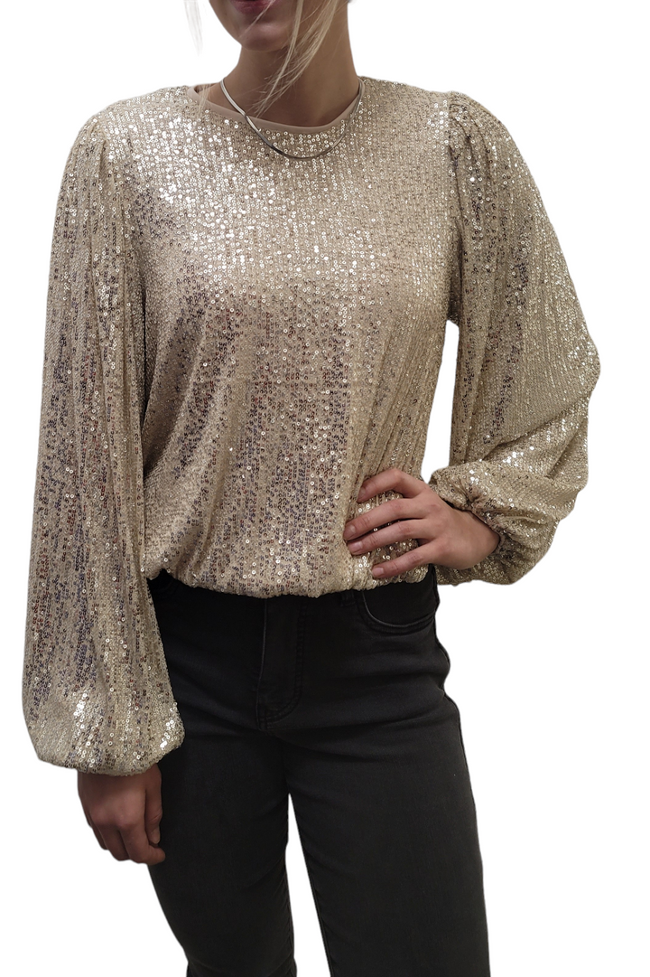 Dex Cream/Silver Sequin Detail Elastic Top
