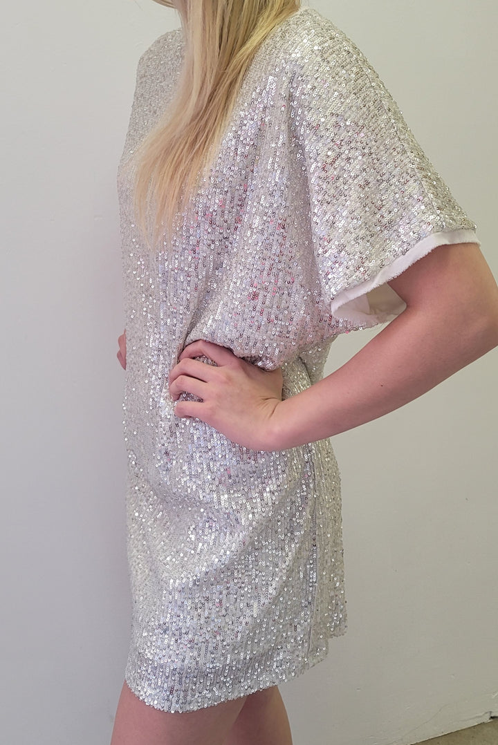 Lucy Paris Silver Sequin Tunic Mini Dress