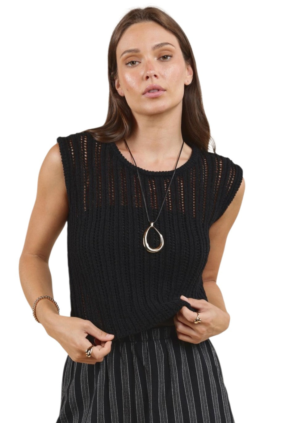 Sadie & Sage Black Seize the Day Sweater Tank Top