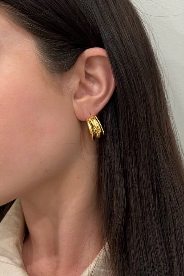 Portia Gold Quilt Hoop Earrings
