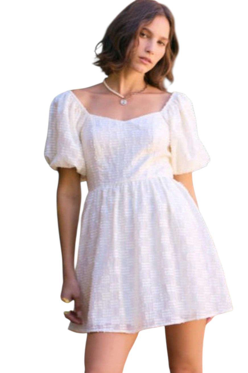 Vanilla Square Neck Textured Babydoll Mini Dress