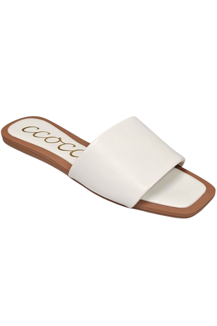 Kelly White Bold Strap Slide Sandal