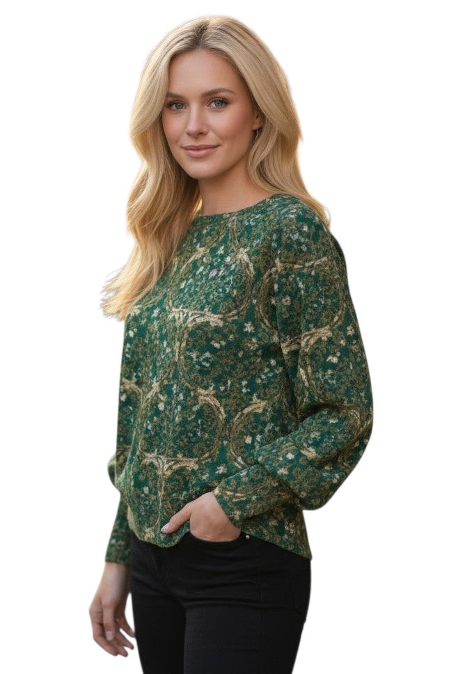 APNY Forest Green Smocked Cuff Blouse