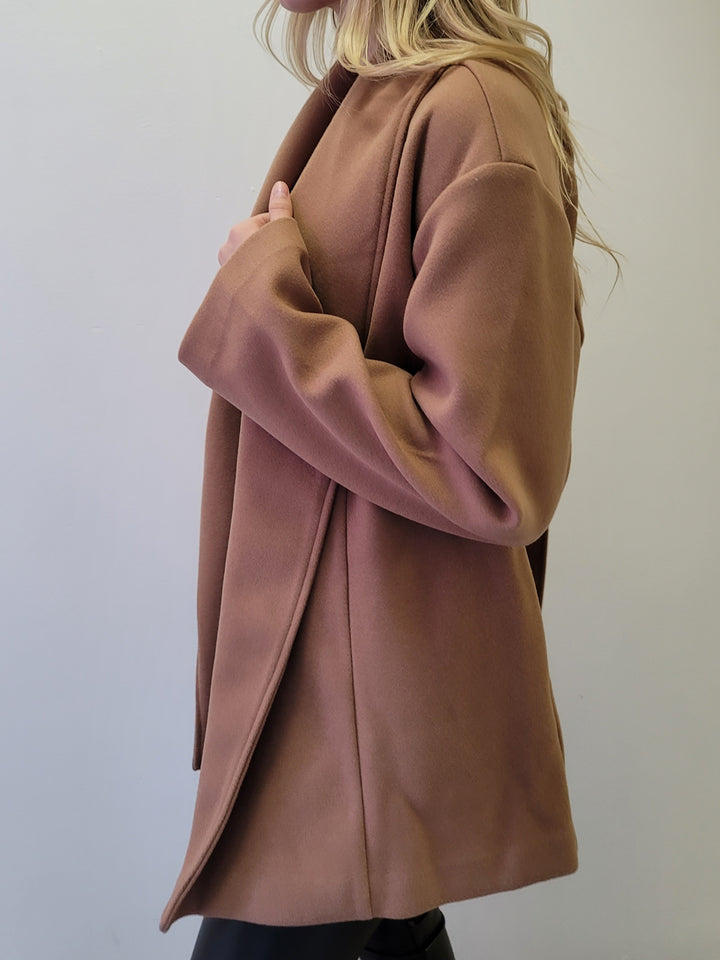 Dex Soft Camel Belted Shawl Collar Coat