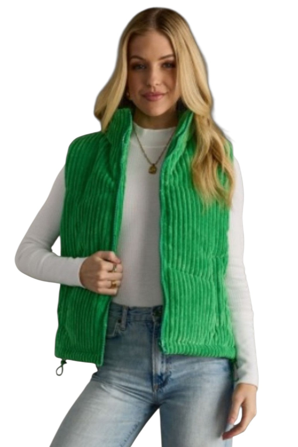 Kelly Green Corduroy Zipper Vest