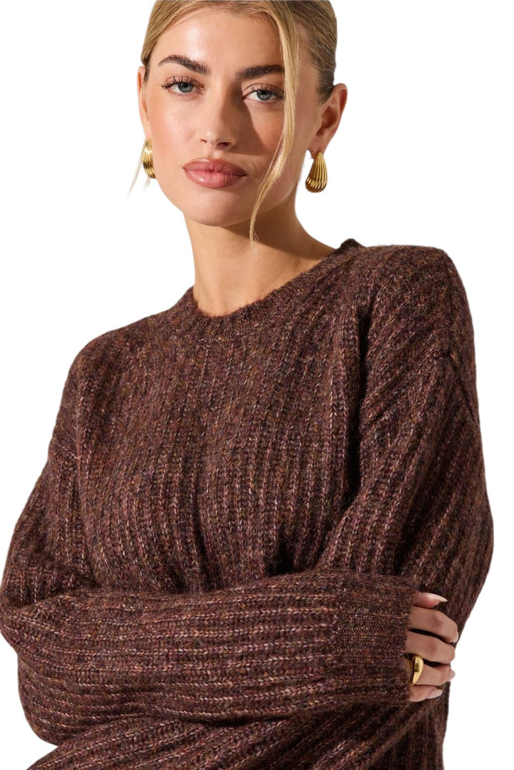 Astr Archer Brown Multi Crewneck Sweater