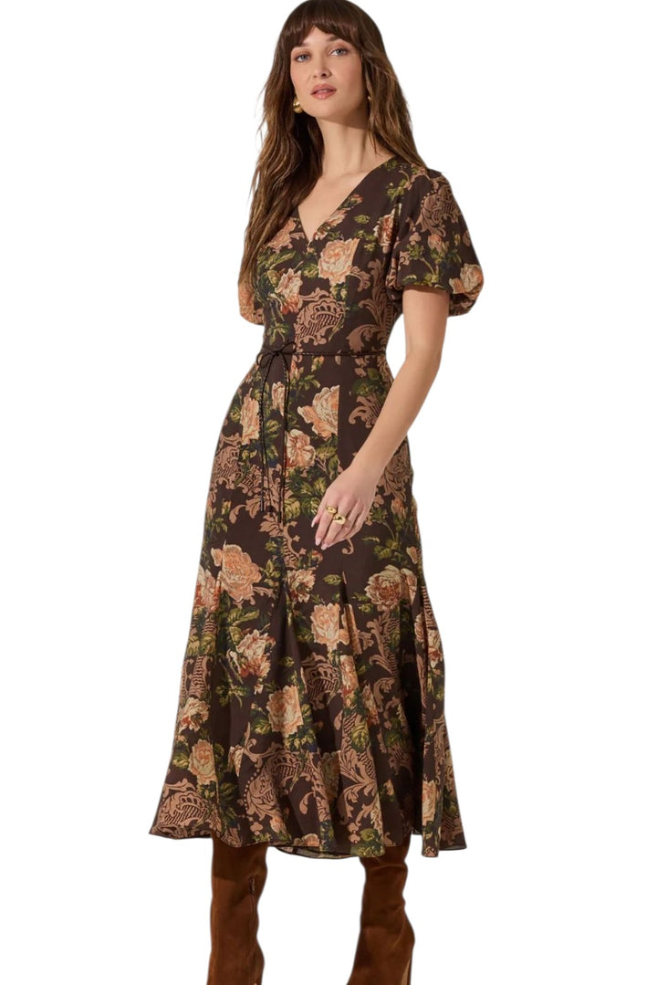 Astr Lavena Brown Floral Midi Dress