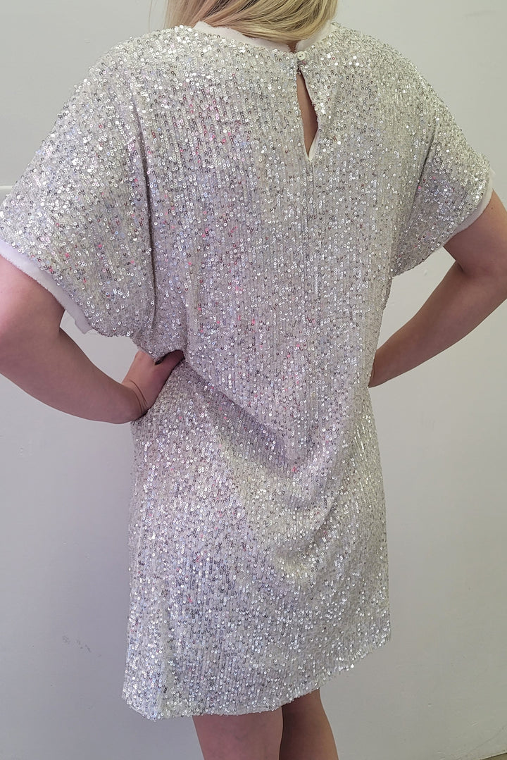 Lucy Paris Silver Sequin Tunic Mini Dress