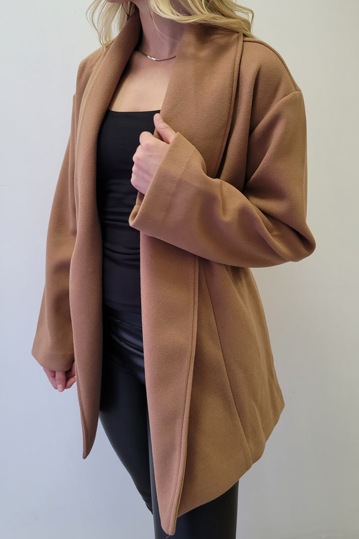 Dex Soft Camel Belted Shawl Collar Coat