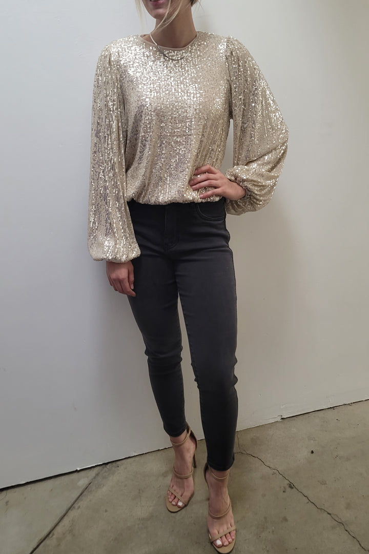 Dex Cream/Silver Sequin Detail Elastic Top