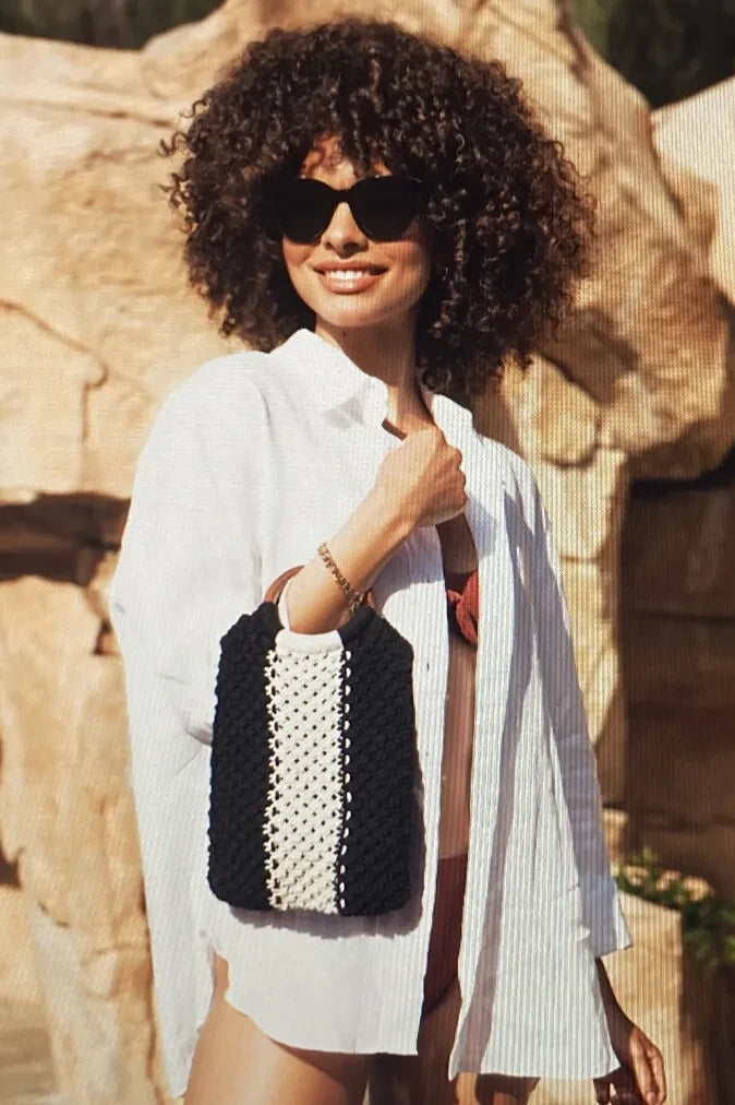 LAUDE The Gabby Black & White Macrame Bag