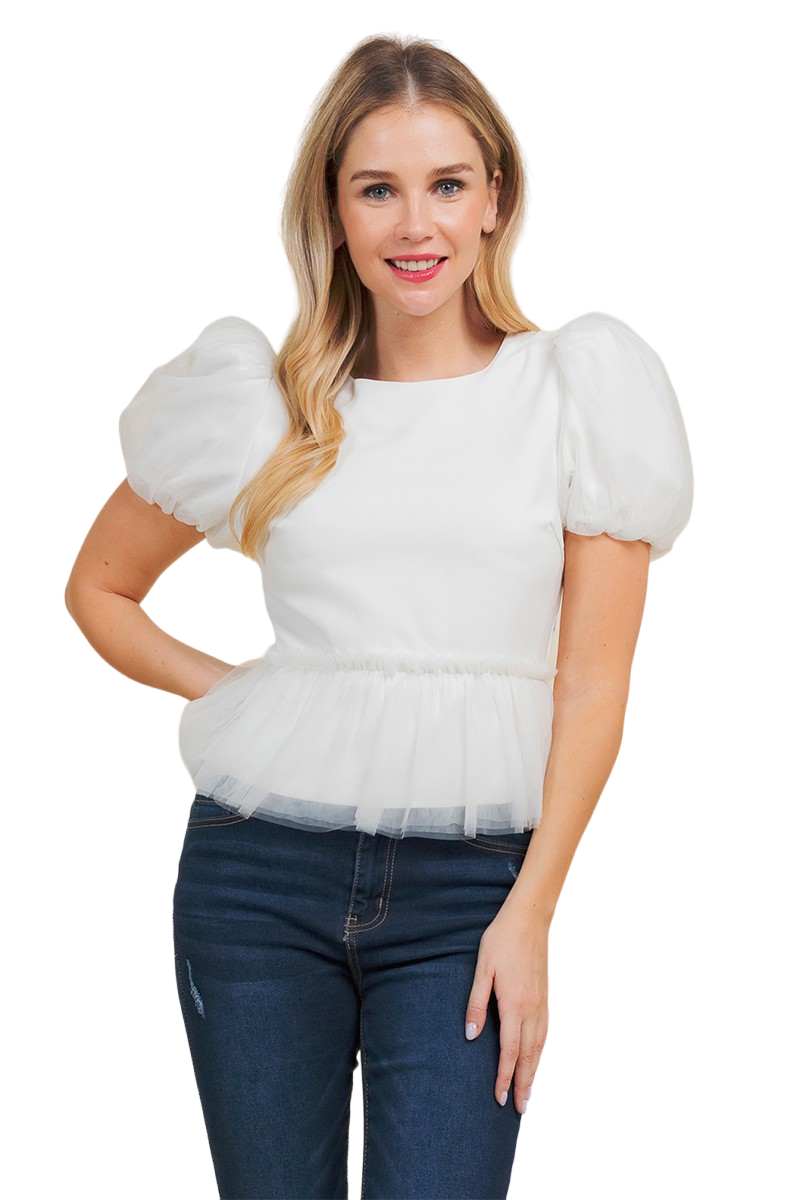 White mesh hotsell ruffle top