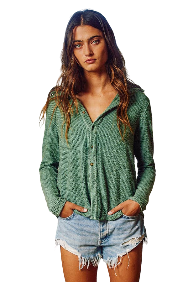 Olive Washed Solid Textured Knit Shirt
