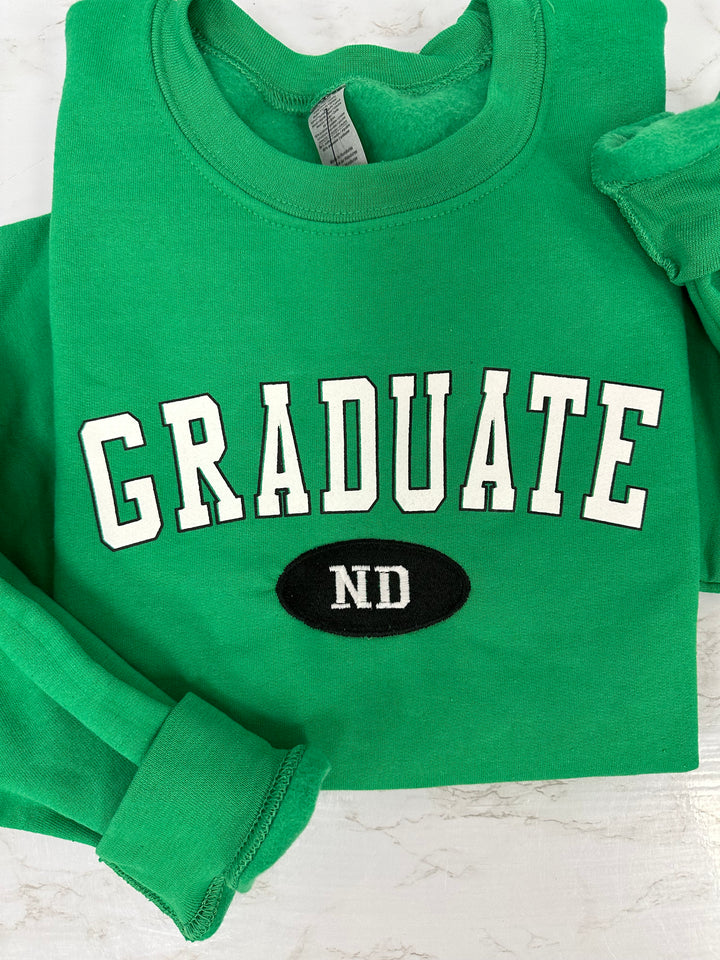 Graduate ND Green Embroidered Crewneck Sweatshirt