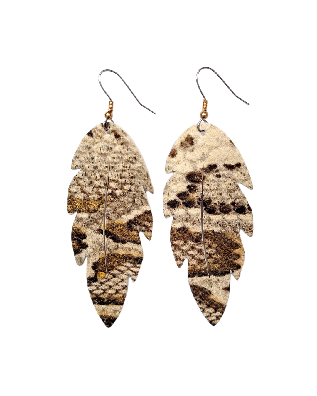 Snake Print Feather Earrings