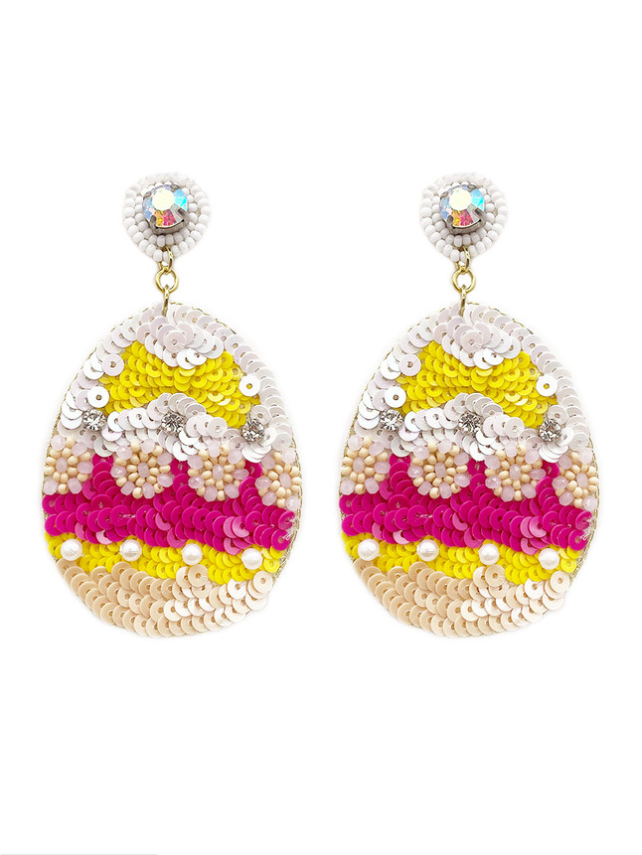 Easter Egg Sequin Beaded Earrings