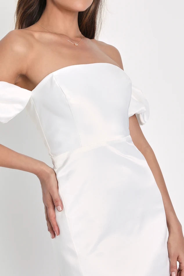 Lulus White Satin Off-the-Shoulder Mini Dress