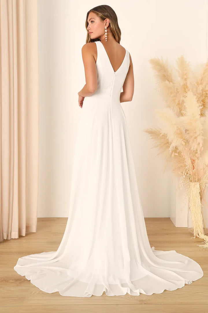 Lulus White Modern Day Romance Sleeveless Plunge Maxi Dress