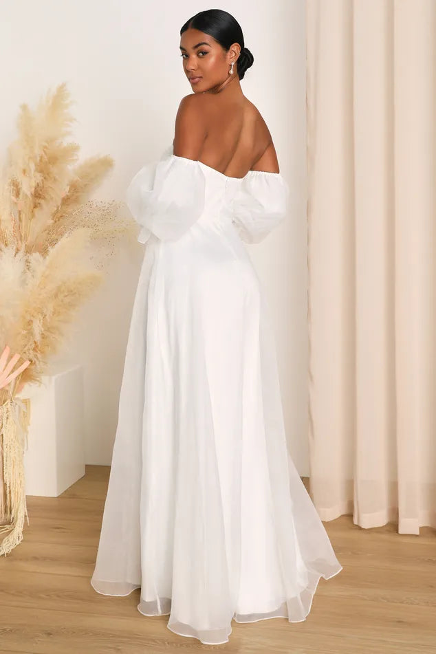 Lulus True Excellence White Bustier Off The Shoulder Maxi Dress