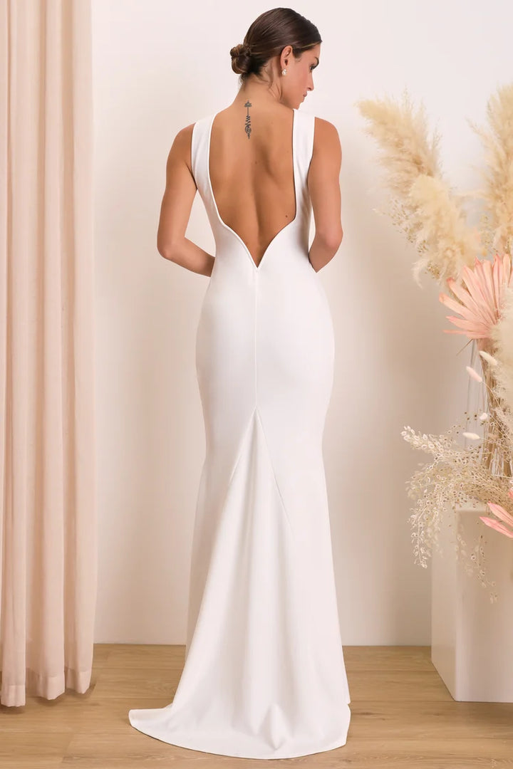 Lulus Va Va Voom White Backless Sleeveless Mermaid Maxi Dress