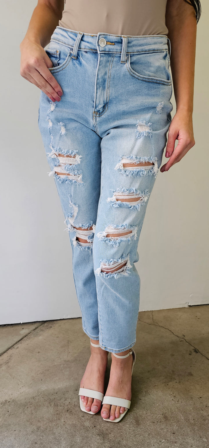 Wax Medium Wash Distressed Boyfriend Jeans