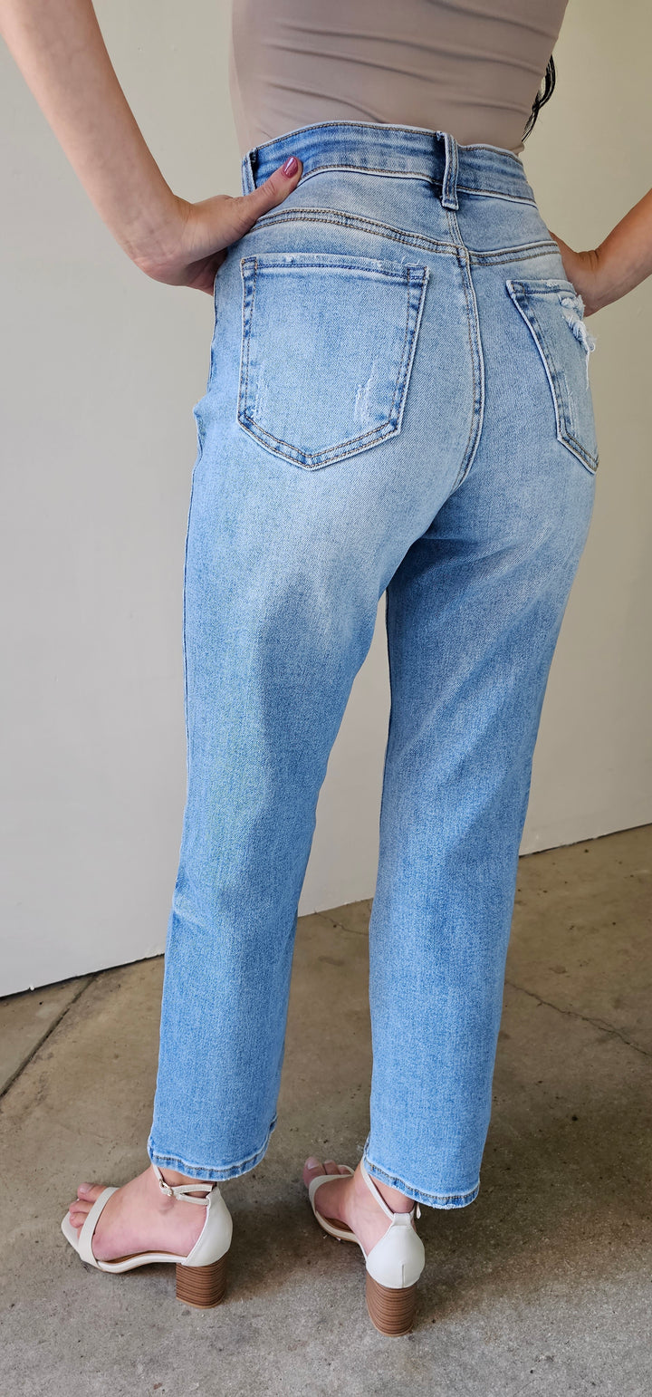 Wax Light Wash Slim Straight Jeans