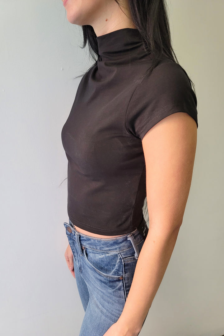 Black Mock Neck Crop Top