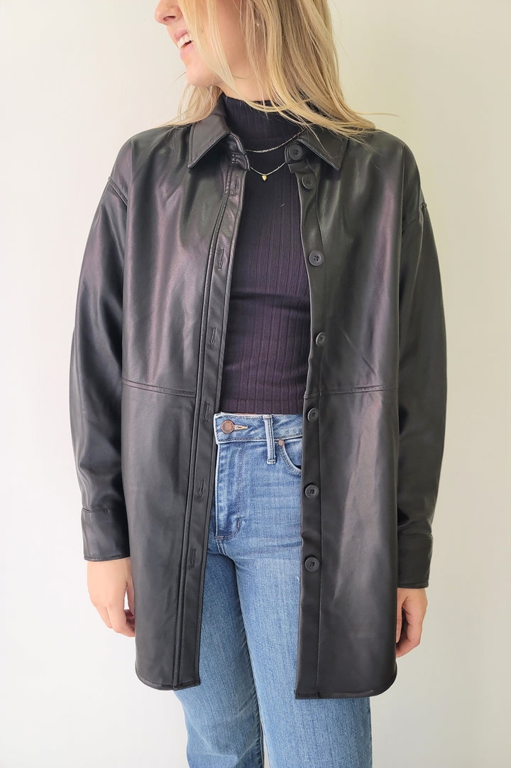 Dex Black Faux Leather Shirt Jacket