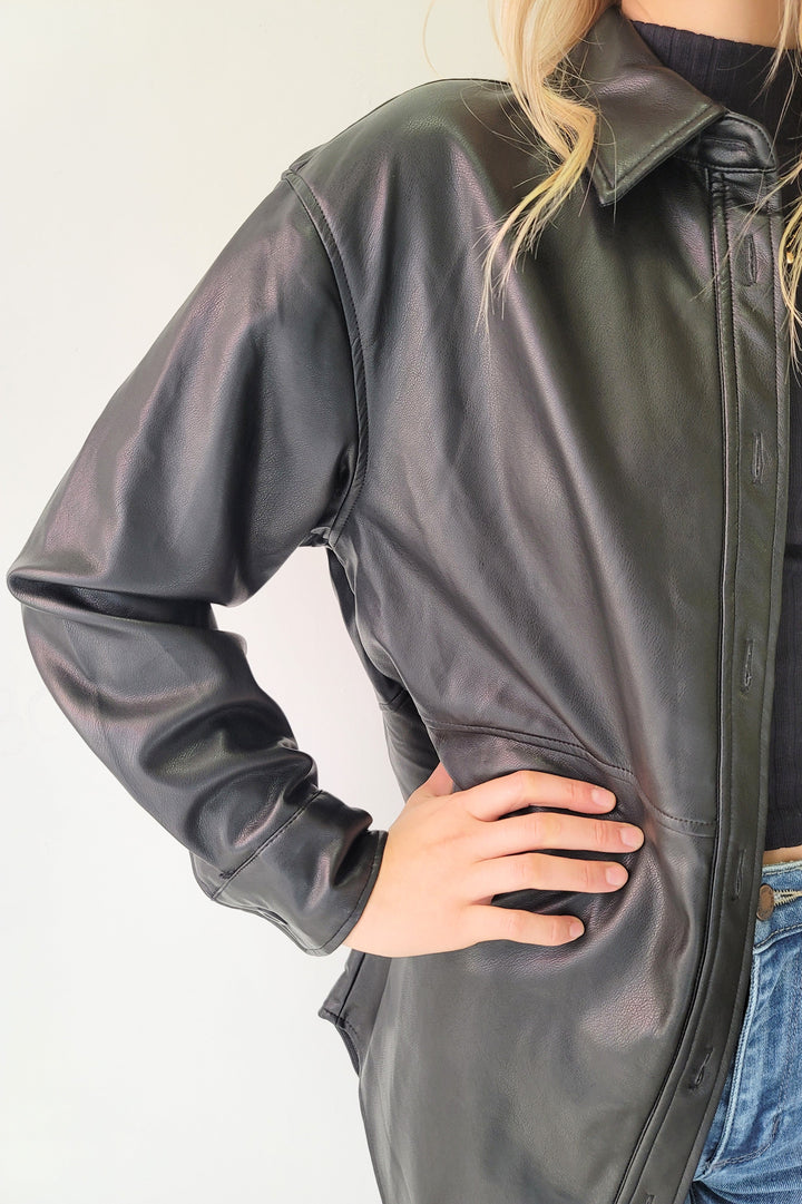Dex Black Faux Leather Shirt Jacket