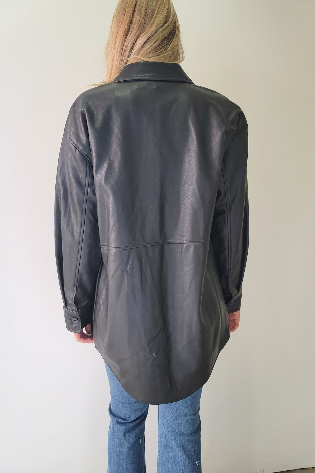 Dex Black Faux Leather Shirt Jacket