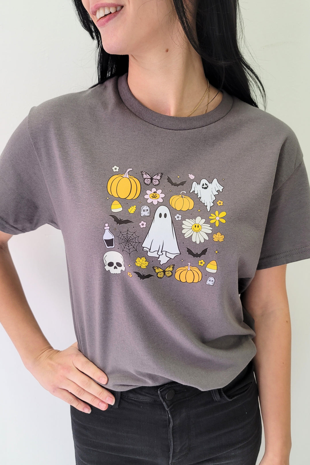 Grey Halloween Collage Graphic Tee