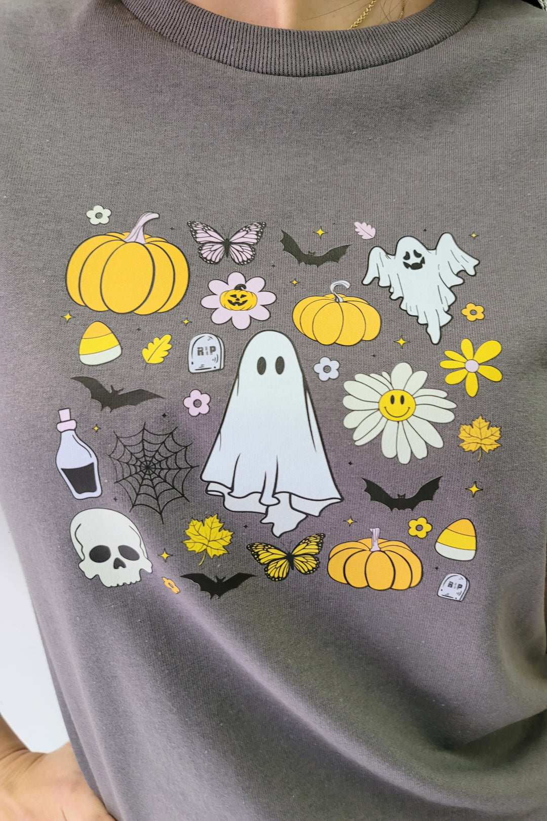 Grey Halloween Collage Graphic Tee