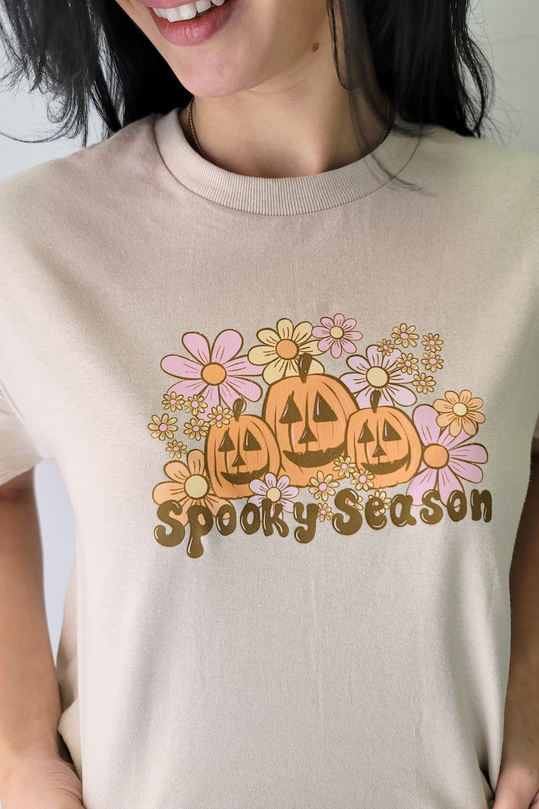 Tan Spooky Season Pumpkins Halloween Graphic Tee