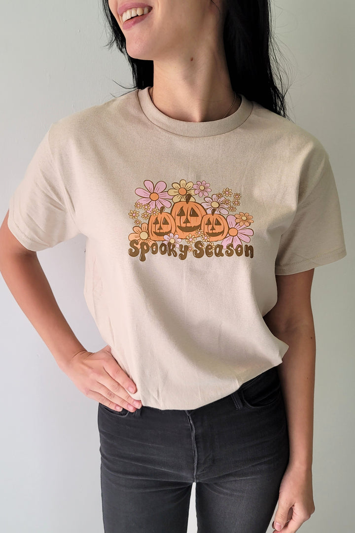 Tan Spooky Season Pumpkins Halloween Graphic Tee