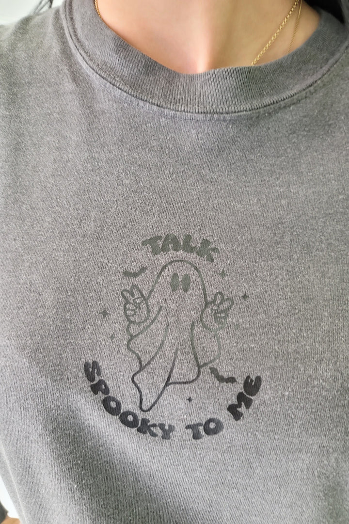 Grey Talk Spooky to Me Ghost Halloween Graphic LS Shirt