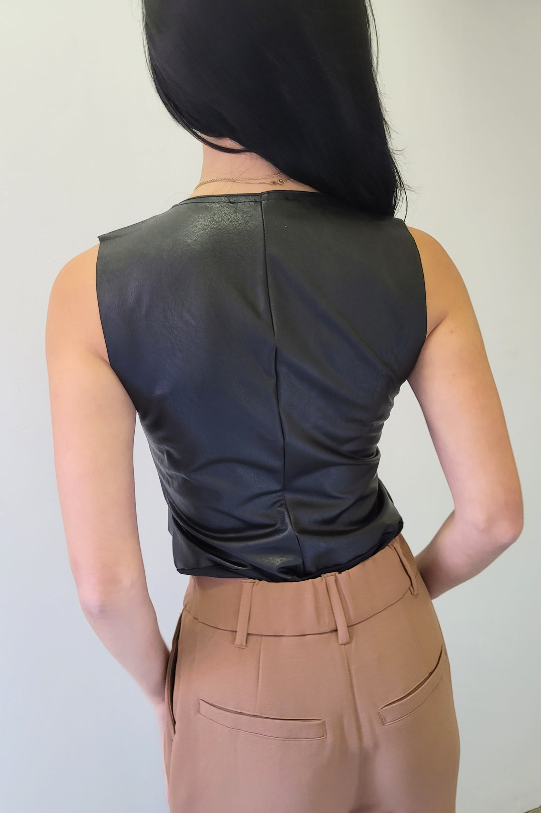 Dex Black Faux Leather Bodysuit