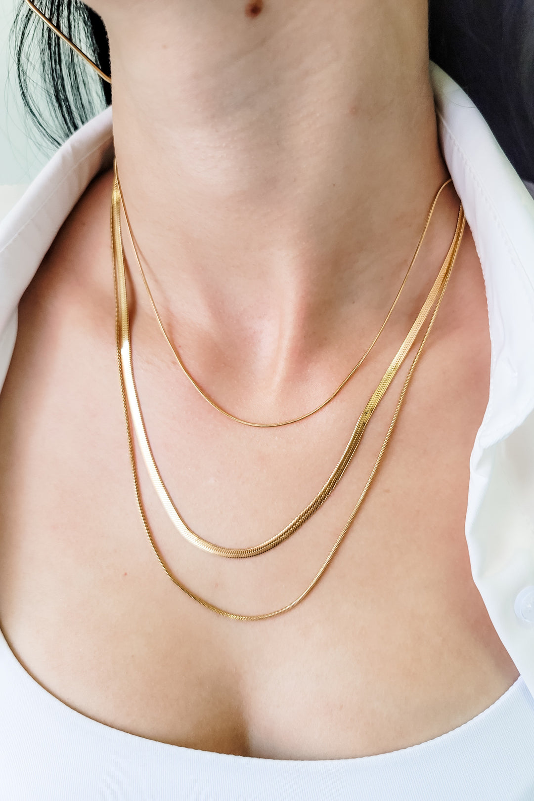 18k/SS Gold Triple Chain Necklace