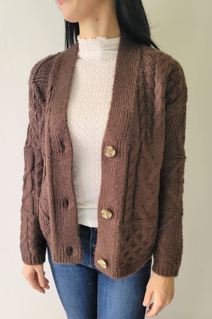 Dex Chocolate Brown Cable Knit Cardigan