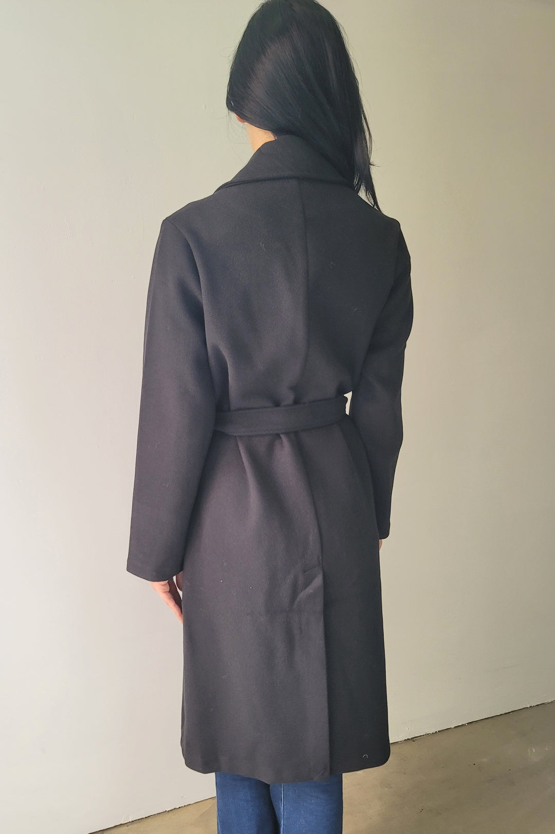 Dex Black Long Line Belted Coat