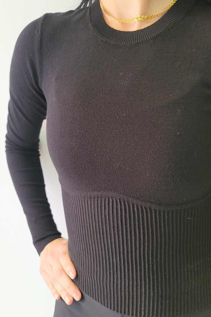 RD Style Eleanor LS Crew Neck Ribbed Detail Sweater