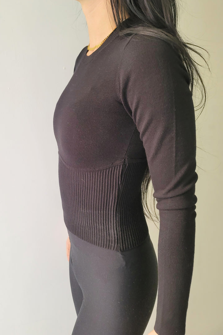 RD Style Eleanor LS Crew Neck Ribbed Detail Sweater