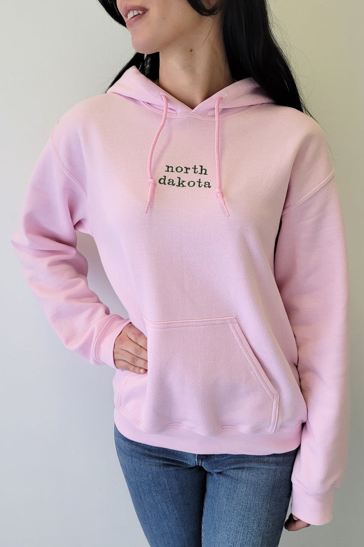 North Dakota Light Pink Embroidered Hooded Sweatshirt