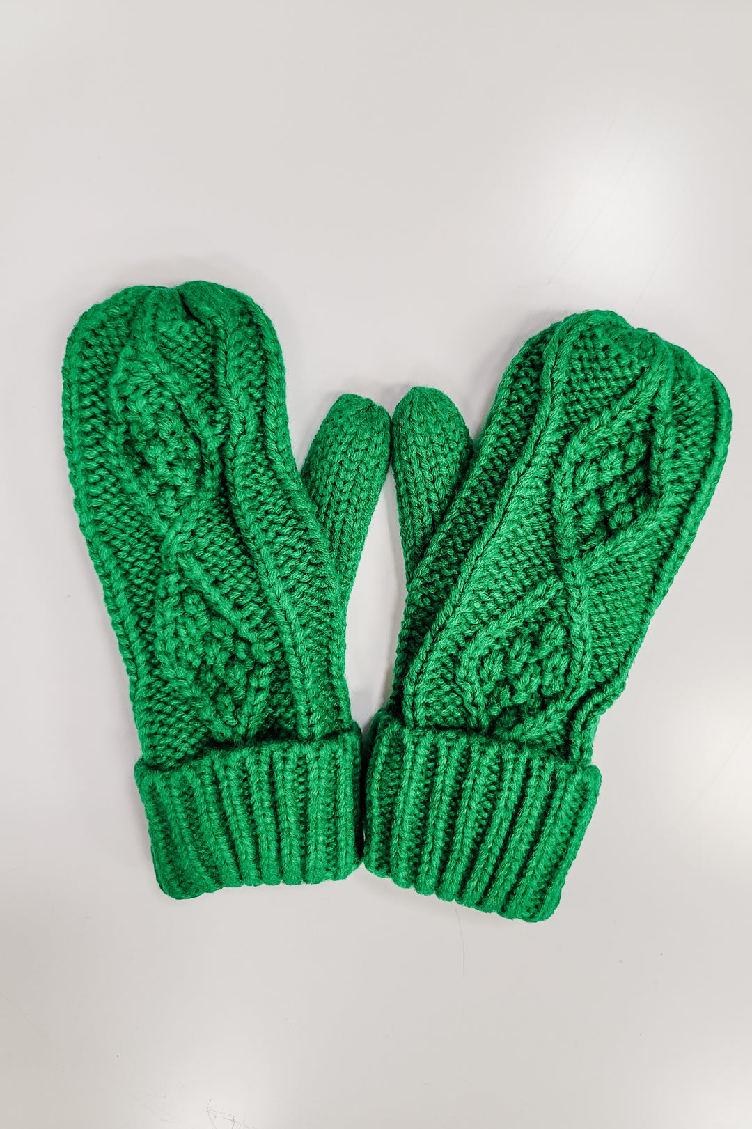 Green Cable Knit Mittens