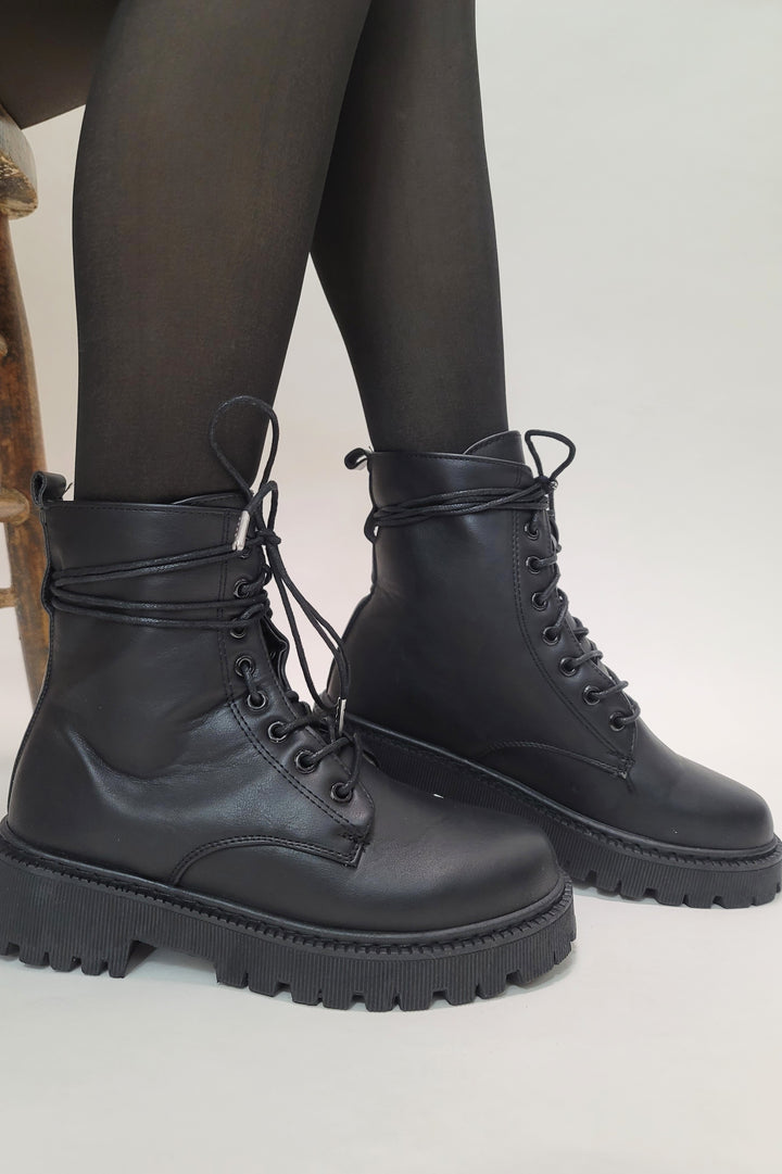 Darcy Black Classic Lace Up Boots